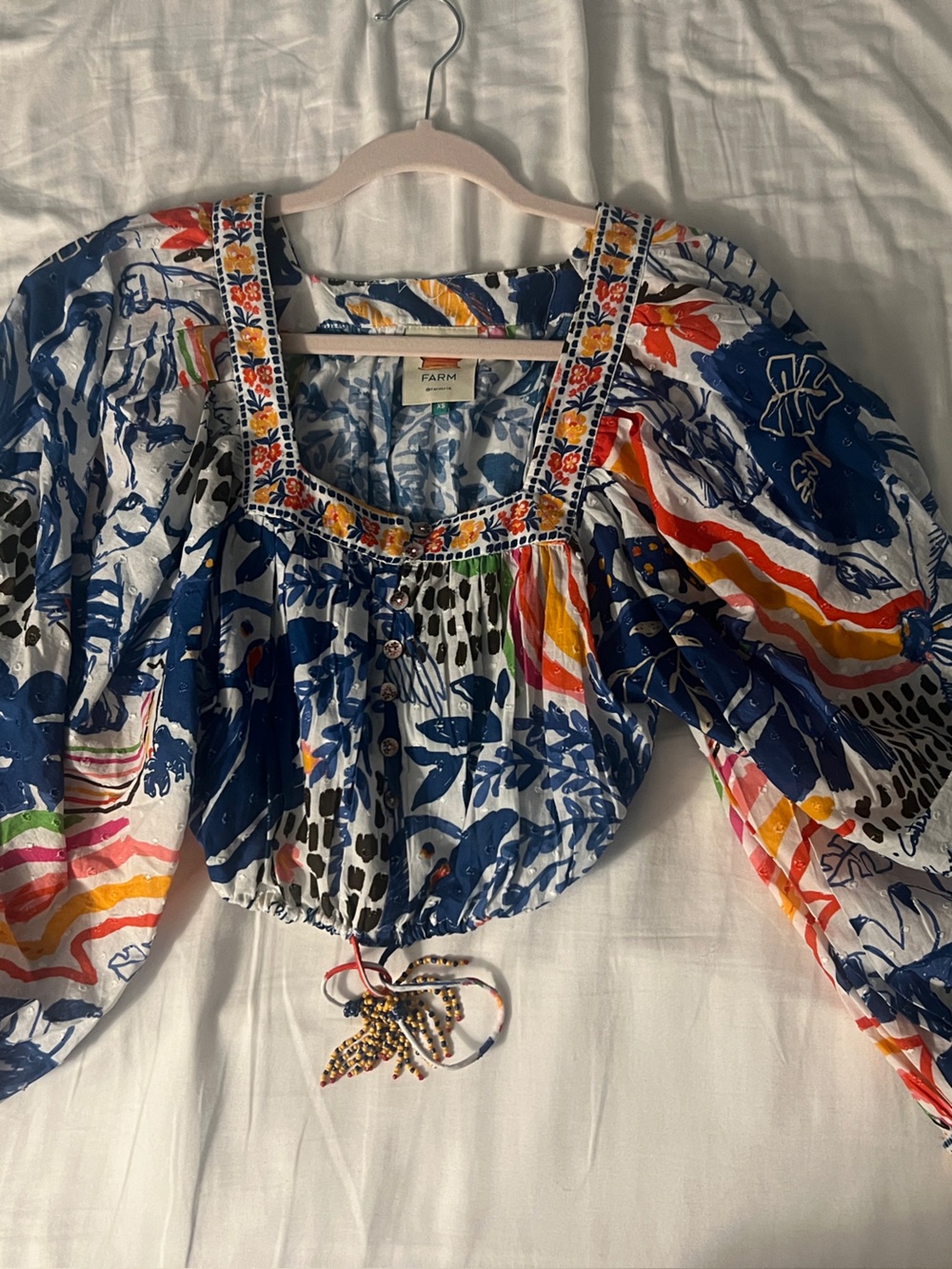 FARM Rio Navy Floral Drawstring Crop Top with Multicolor Accents - Picture 4 of 8